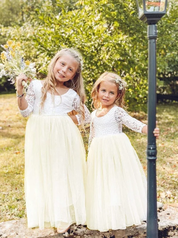 Peony Lace Flower Girl Dress in Ivory