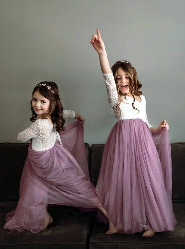 Peony Lace Flower Girl Dress in Mauve