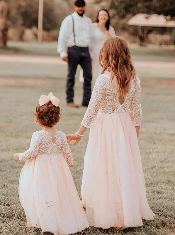 Peony Lace Flower Girl Dress in Pink