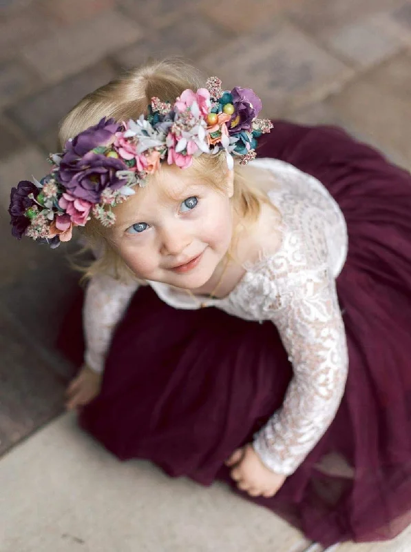 Peony Lace Flower Girl Dress in Plum