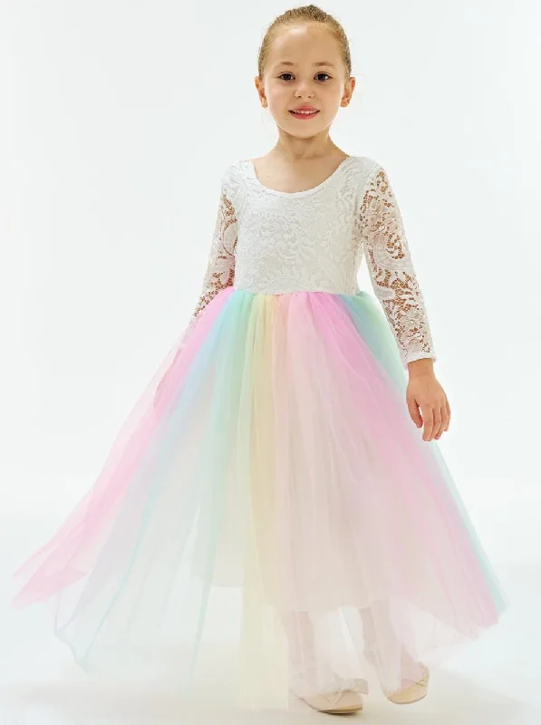 Peony Lace Flower Girl Dress in Rainbow