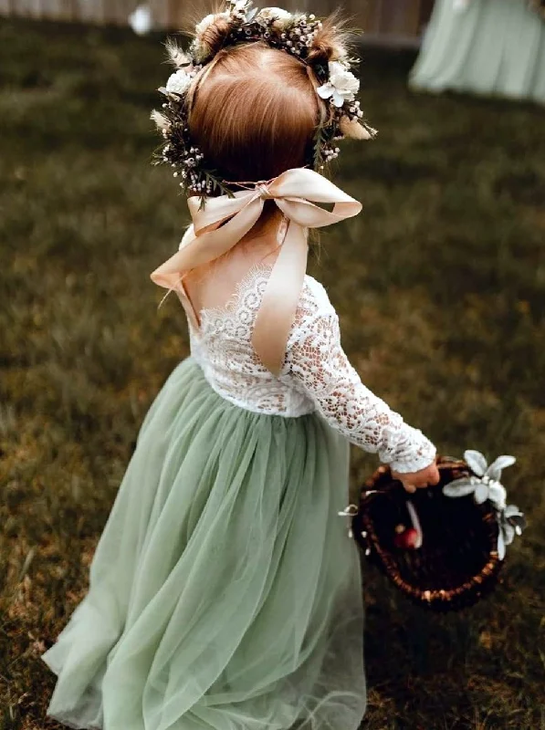 Peony Lace Flower Girl Dress in Sage