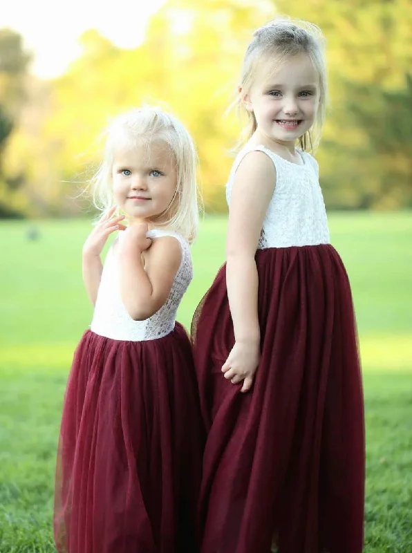 Peony Lace Flower Girl Dress in Burgundy