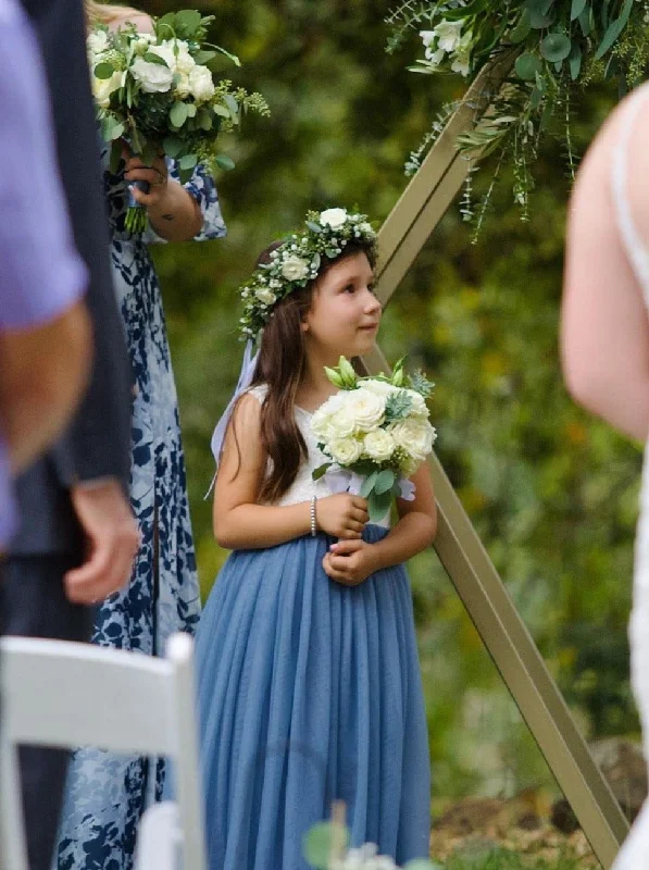 Peony Lace Flower Girl Dress in Dusty Blue