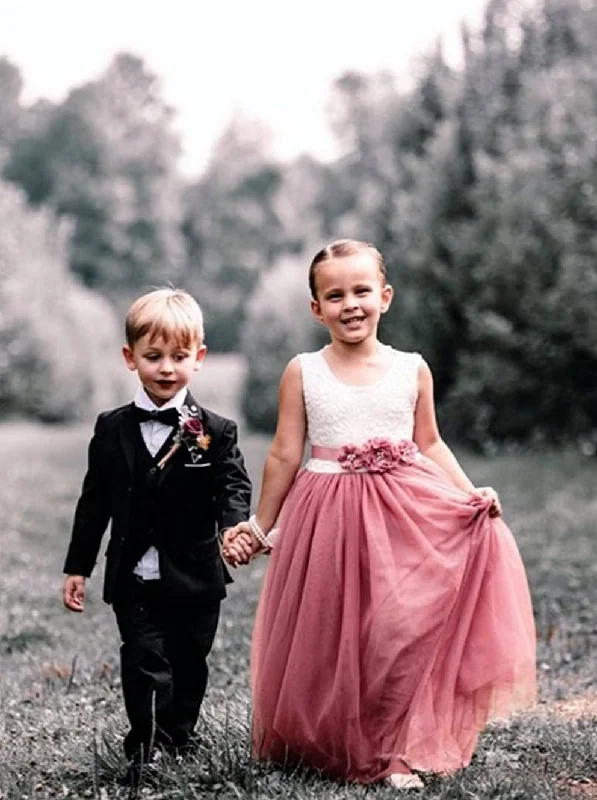 Peony Lace Flower Girl Dress in Dusty Pink