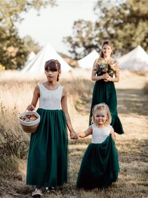 Peony Lace Flower Girl Dress in Green