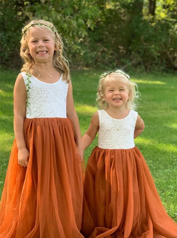 Peony Lace Flower Girl Dress in Burnt Orange