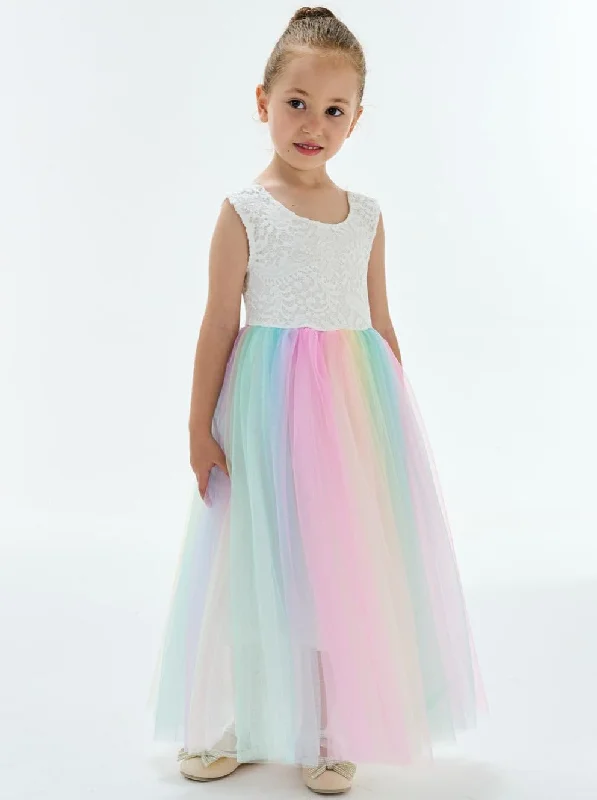 Peony Lace Flower Girl Dress in Rainbow