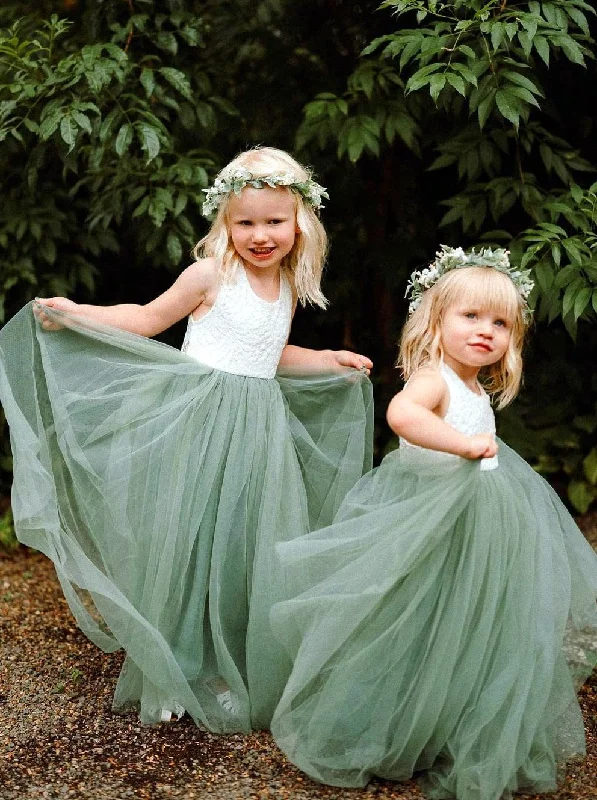 Peony Lace Flower Girl Dress in Sage