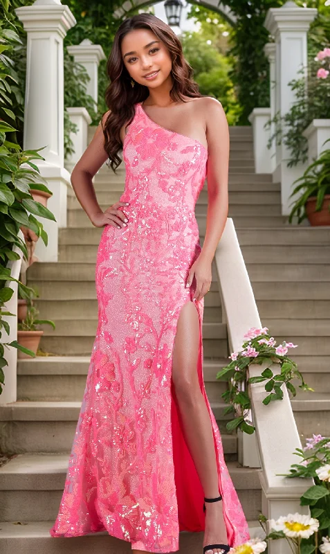 PromGirl One-Shoulder Neon Sequin Long Prom Dress