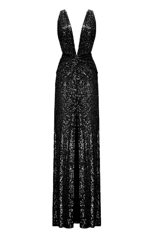 Ruth Black Deep V-Neck Sequin Dress