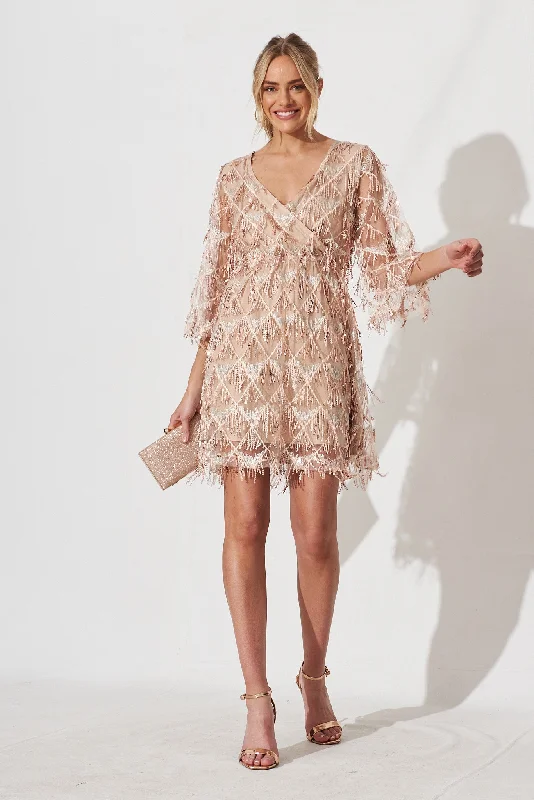 Seema Sequin Dress In Rose Gold Sequin