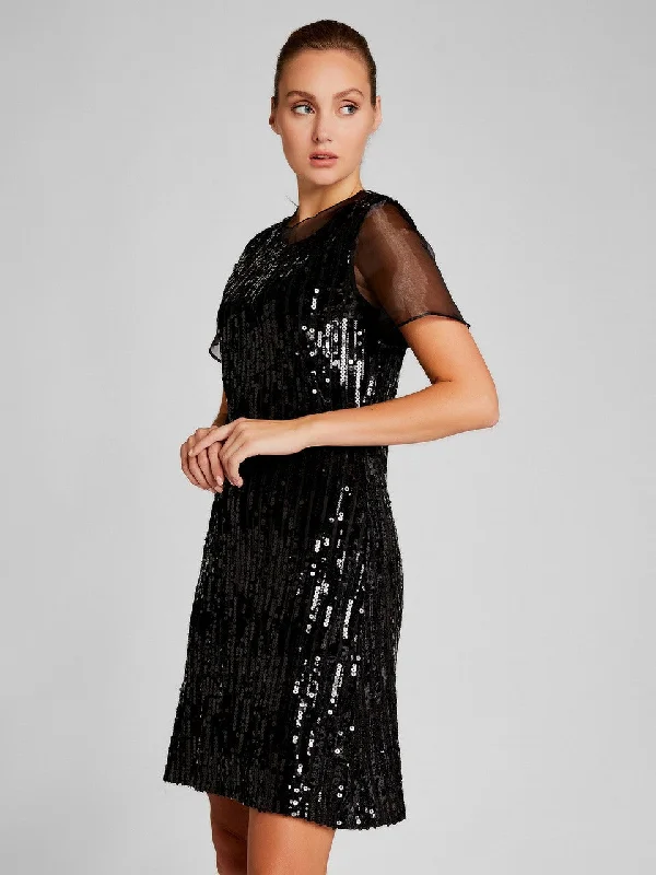 Sequined Dress with Black Organza Detail