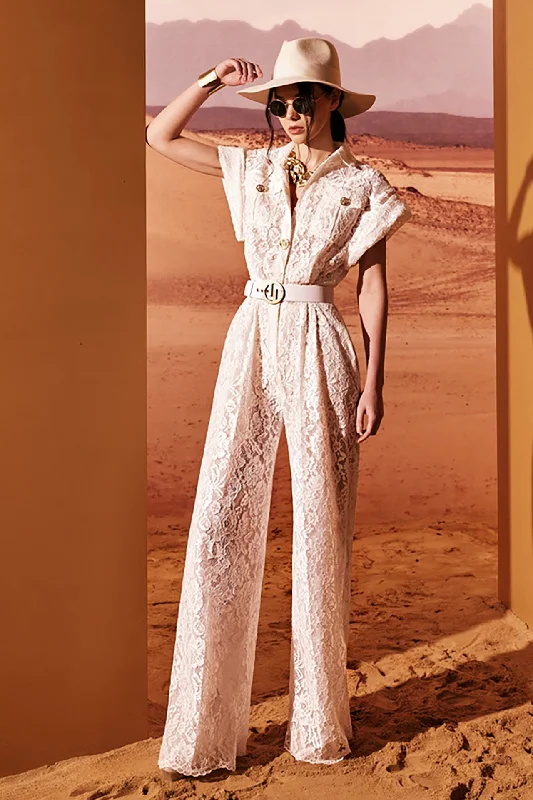 Short sleeves lace jumpsuit