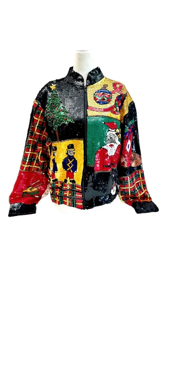 Silk Vintage Sequin Holiday Bomber Jacket -