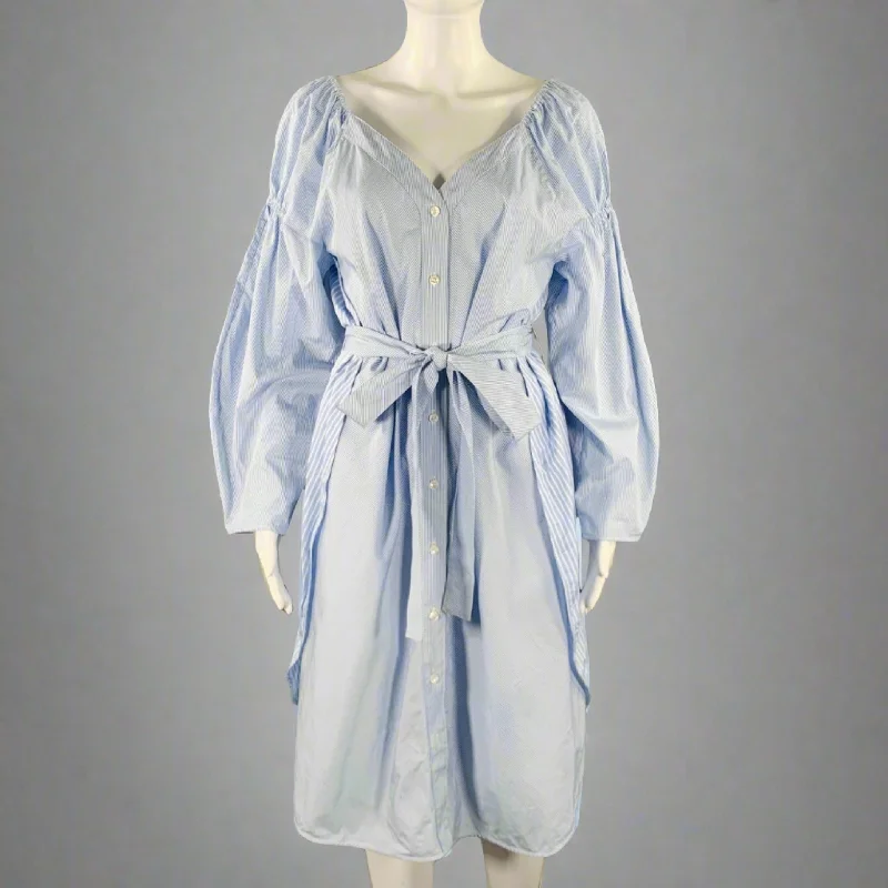 STELLA McCARTNEY Size 8 Blue White Cotton Stripe Belted Shirt Dress