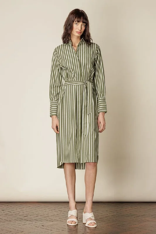 The Hampton Shirt Dress - Olive Stripe