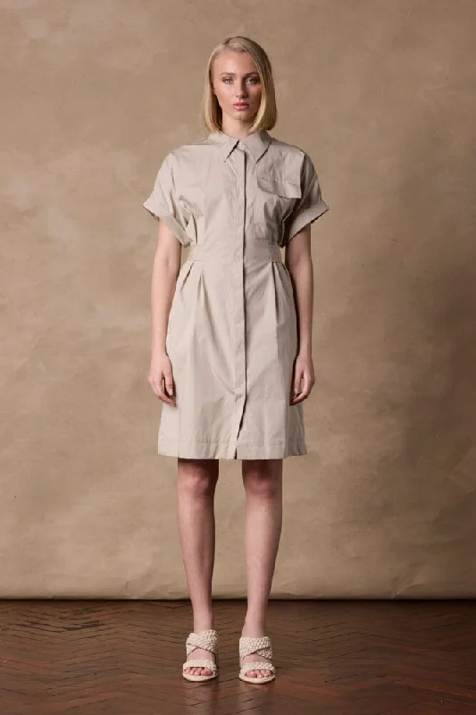 The Iris Shirt Dress - Stone Cotton